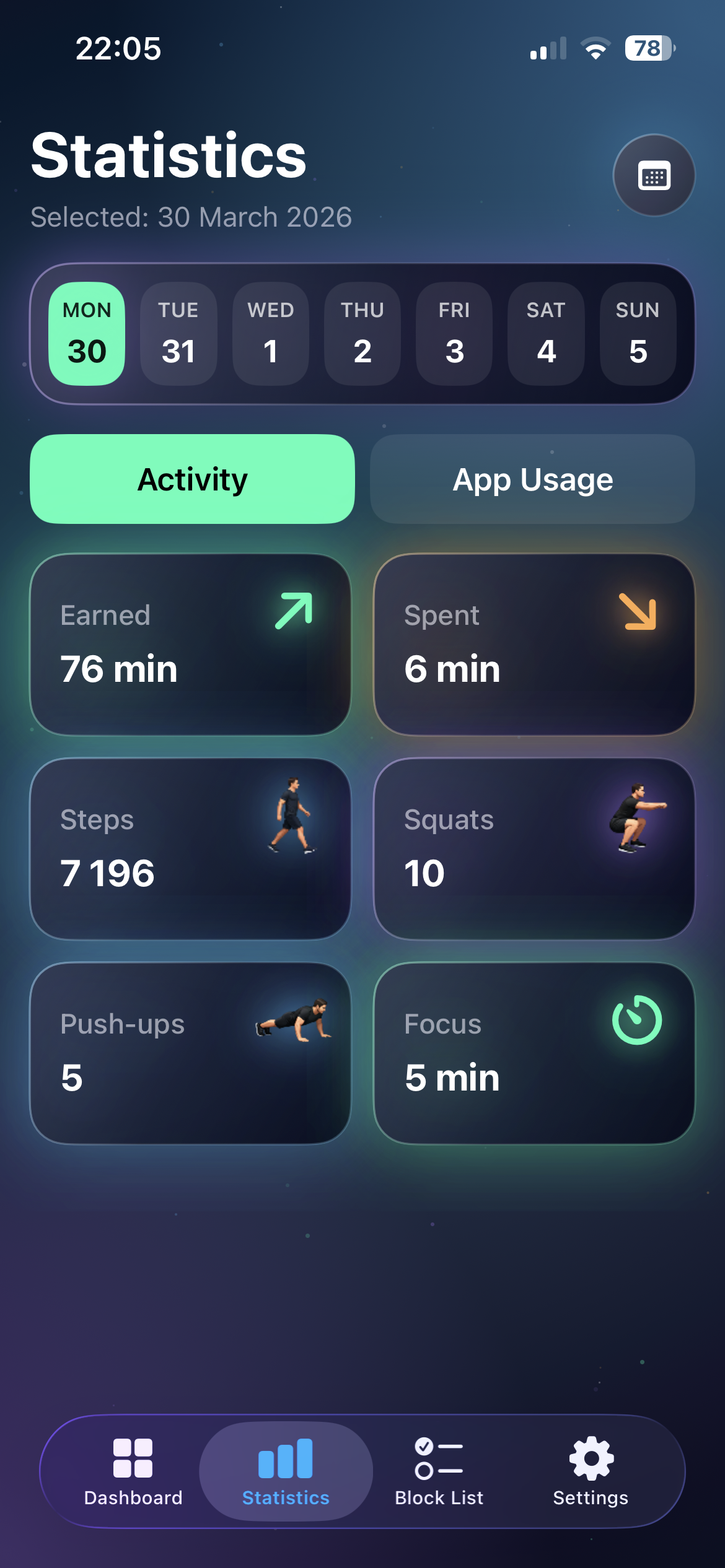 ScreenBlocker: block list and app selection